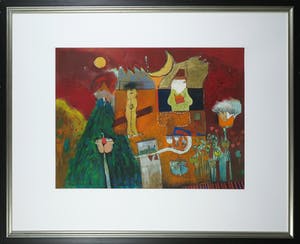 Michel van Overbeeke - Gouache met bladgoud, Zonder titel - Ingelijst kopen? Bied vanaf 200!