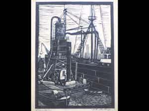 Antonius Hubertus Nordberg - Graanelevator in de haven - Houtsnede verkocht voor € 35!