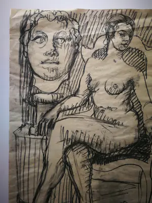 Rob Aussen - Naakt. Portret. Zittende vrouw. kopen? Bied vanaf 69!