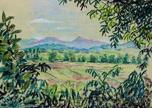 Auke Anne Tadema - krijttekening: landschap vendu pour 49€ !