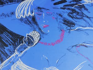 Dees De Bruyne - Femme Bleu avec collier rouge kopen? Bied vanaf 45!