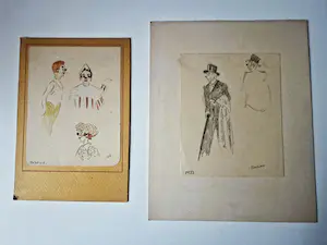 Mies Deinum - Twee (2) x aquarel/ tekeningen "Buziau de clown" & "Circus" - gesigneerd kopen? Bied vanaf 30!