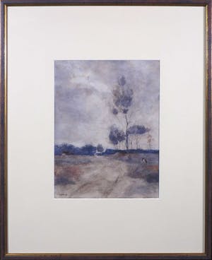 Joop Nijdam - Aquarel, Landschap met Koe - Ingelijst kopen? Bied vanaf 60!