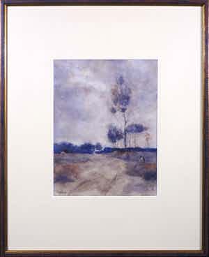 Joop Nijdam - Aquarel, Landschap met Koe - Ingelijst verkocht voor € 60!