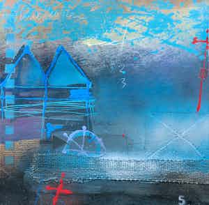 Theo Koster - Zeefdruk en collage op doek, Zonder titel (met ophangsysteem) verkocht voor € 35!