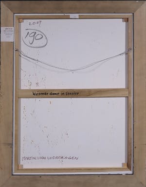 Martin van Wordragen - Gemengde techniek op doek, Wuivende dame in venster - Ingelijst kopen? Bied vanaf 250!