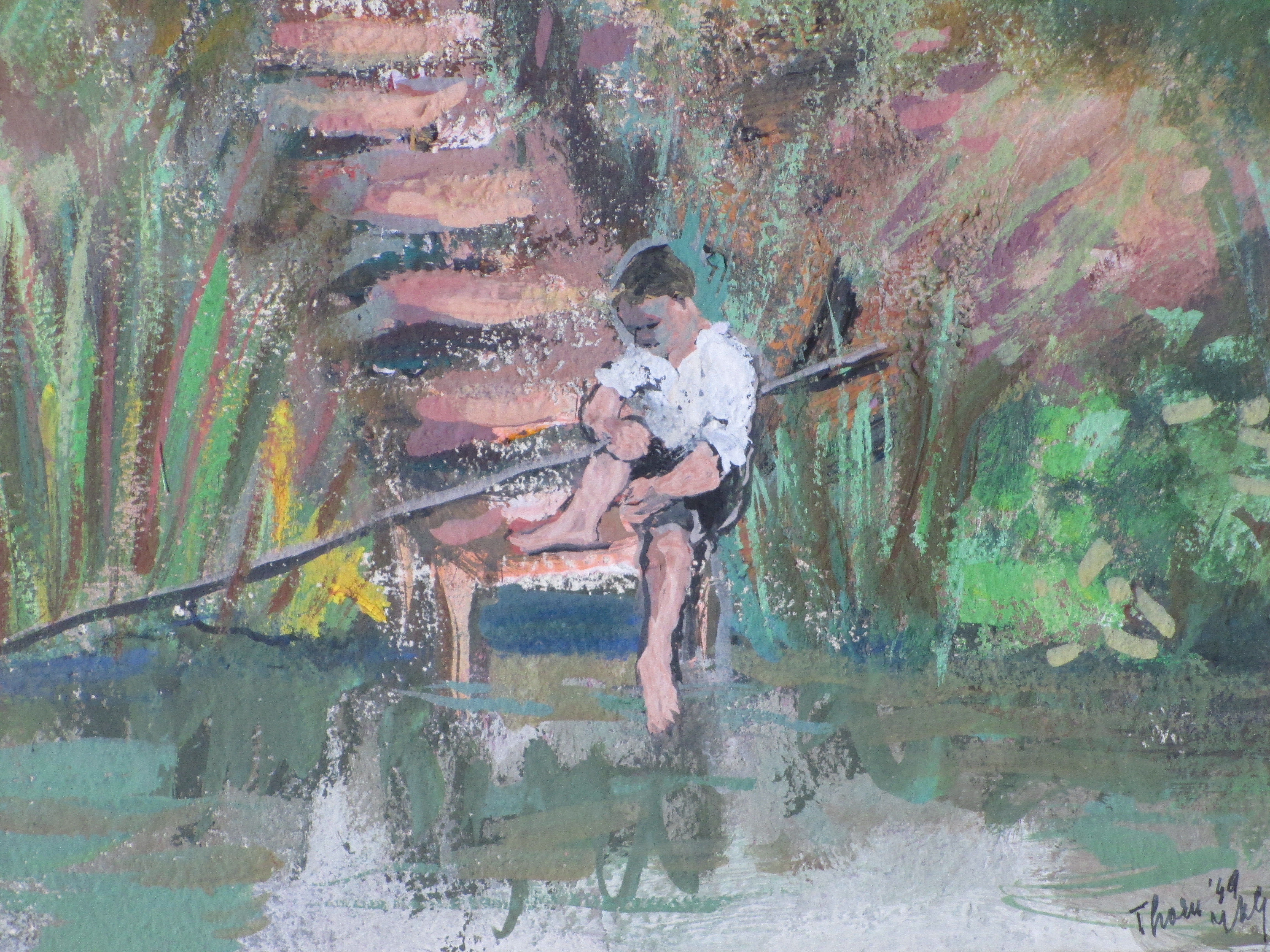 Niet of onleesbaar gesigneerd - Visser aan sloot in Thorn - Gemengde techniek kopen? Bied vanaf 1!