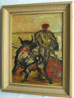 Joaquím Sunyer Miro - Olieverf op doek , De stier – Ingelijst kopen? Bied vanaf 1!