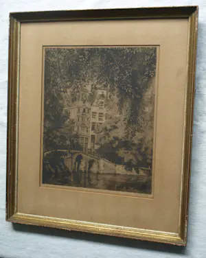 Willem Gerard Hofker - Ingelijste ets , Stadsgezicht Amsterdam - 1928 kopen? Bied vanaf 50!