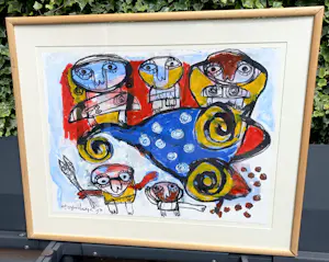 Toyin Loye - Exotische street-art, gemengde techniek op papier (netjes ingelijst, groot) kaufen? Bieten Sie von 250!