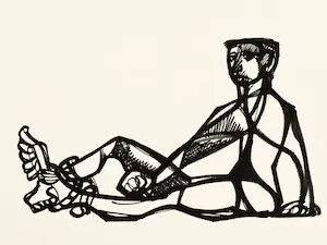 Dick Elffers - Gesigneerde jaren 50 zwarte stift tekening "zittend zelfportret" kaufen? Bieten Sie von 1!