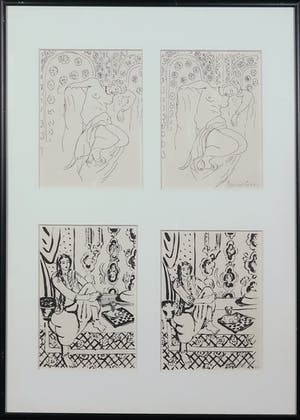 Niet of onleesbaar gesigneerd - Lot van vier pentekeningen, Figuren - Ingelijst kopen? Bied vanaf 1!