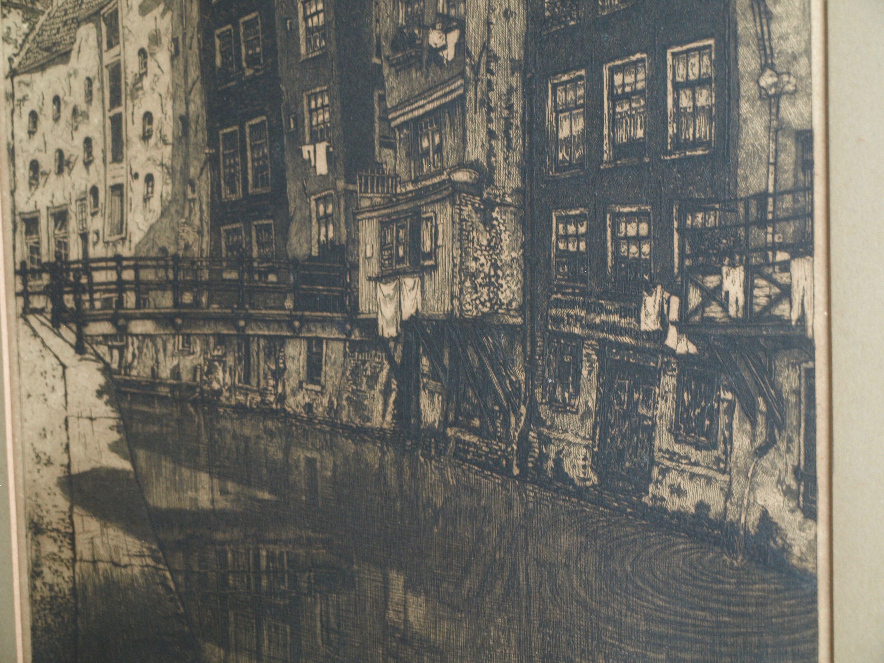 Cornelis Brandenburg - Ets, Oudezijds Achterburgwal, Amsterdam – gesigneerd en ingelijst - 1913 kopen? Bied vanaf 50!