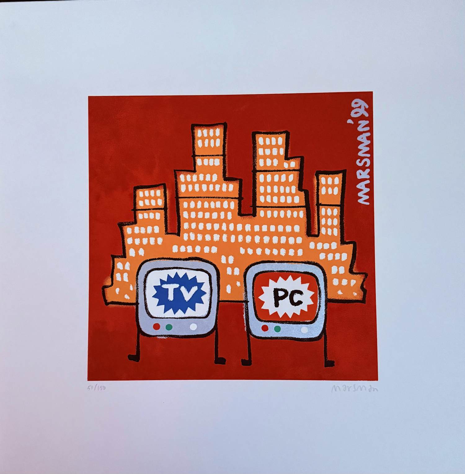 Jean Paul Marsman - “TV & PC”. Handgesigneerd en genummerde zeefdruk. kopen? Bied vanaf 25!