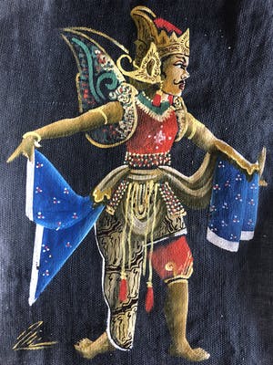 Niet of onleesbaar gesigneerd - Balinese dansers (2 schilderijen m/v) kopen? Bied vanaf 1!