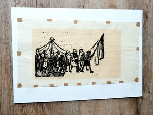 Hein Stork - Hein Stork - linosnede: optocht kopen? Bied vanaf 50!