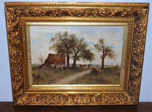 Jan Herman Coster - groot, prachtig ingelijst 19e eeuws schilderij - koeien in het landschap kopen? Bied vanaf 195!