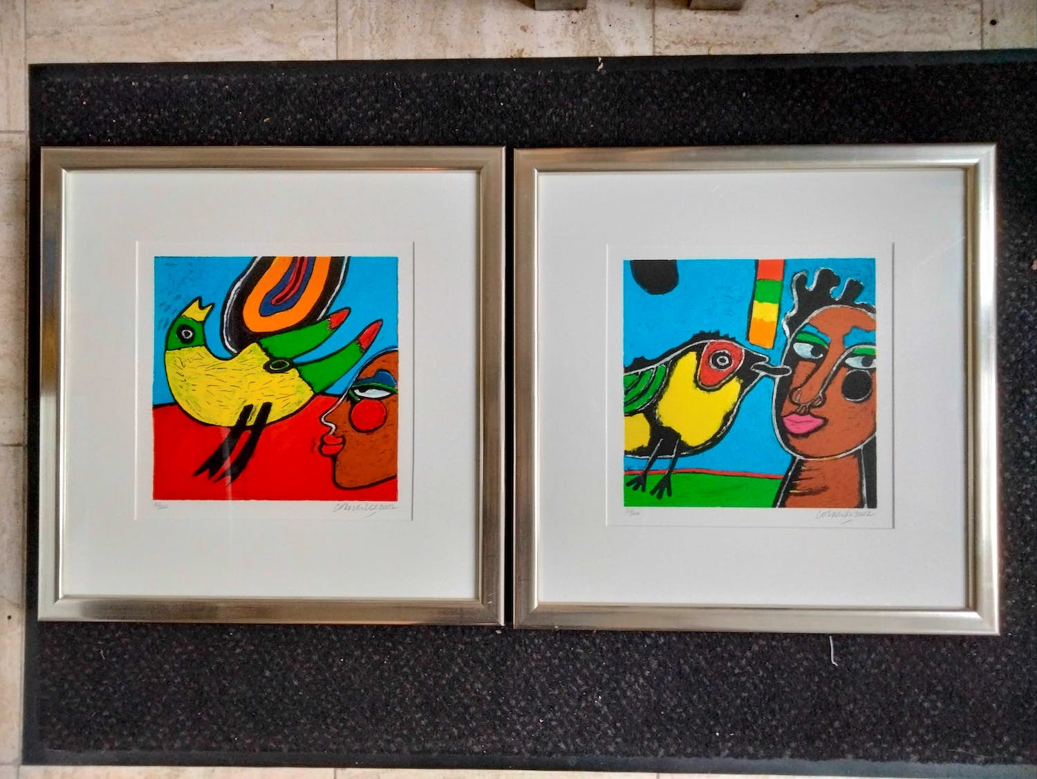 Corneille - SETJE ZEEFDRUKKEN 2 STUKS :La femme et l´oiseau 1/la femme et l´oiseau 2 verkocht voor € 245!