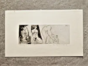 Theo Beerendonk - Expliciete 1970 Epr. d'Art. droge naald Ets "3 vrouwen" - potloodgesigneerd kopen? Bied vanaf 28!