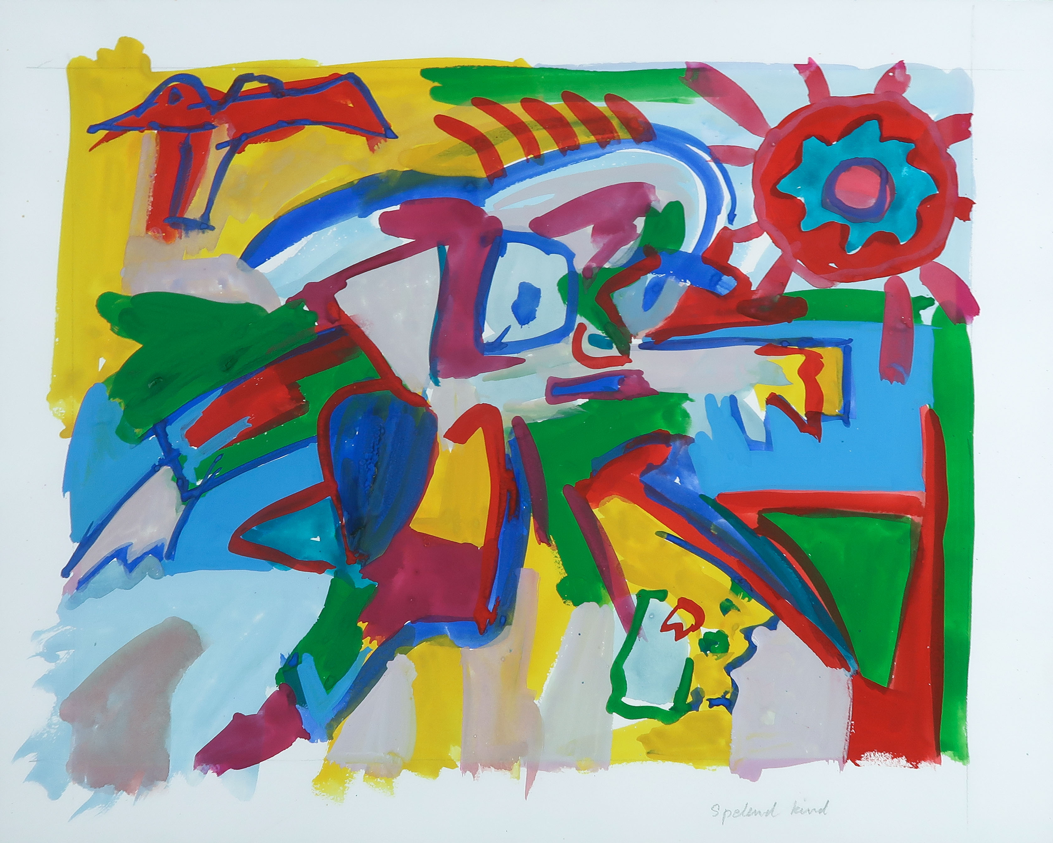 Frank Rosen - Gouache op papier, Spelend Kind verkocht voor € 35!