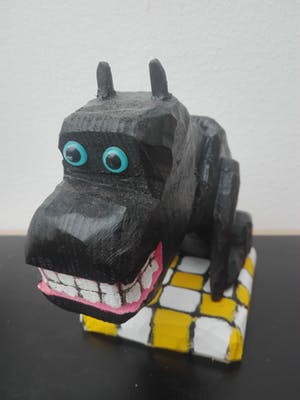 Peter Bastiaanssen - Zittend hondje op geblokt kleedje, zonder titel kopen? Bied vanaf 75!