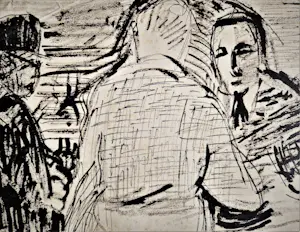 Charles J. Kemper - Grote inkt-tekening "Klaverjassen in het Cafe" met atelier stempel kopen? Bied vanaf 27!