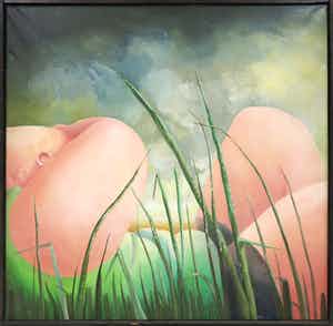 Frans Nicolai - Olieverf op doek, Liggen in gras - Ingelijst verkocht voor € 1!