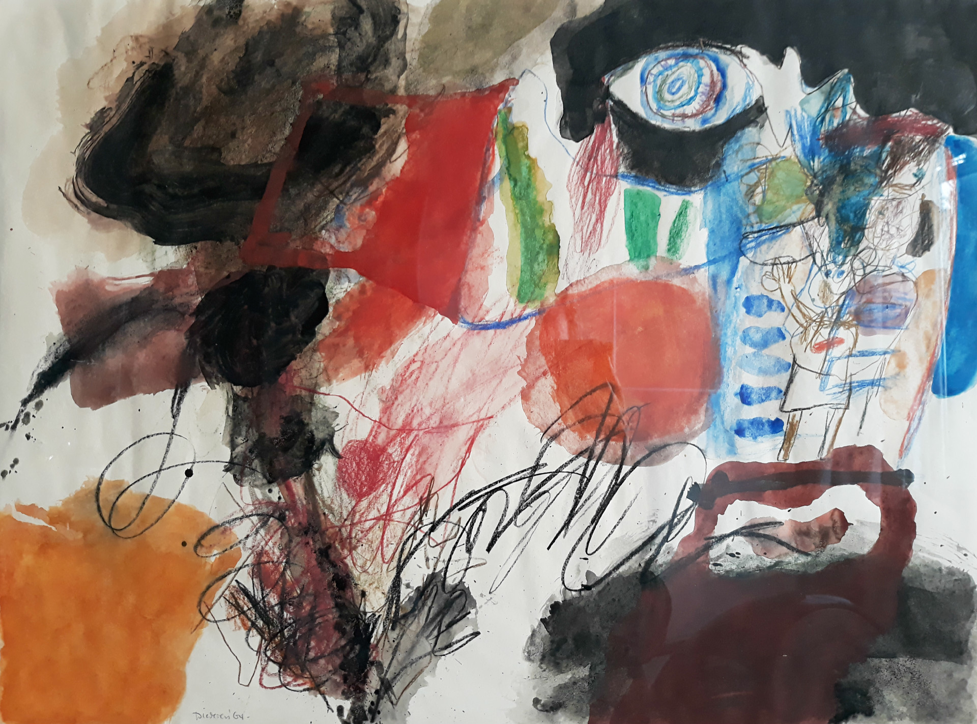 Jef Diederen - Tussen de vlaggen, gemengde techniek (mooi ingelijst) kopen? Bied vanaf 695!