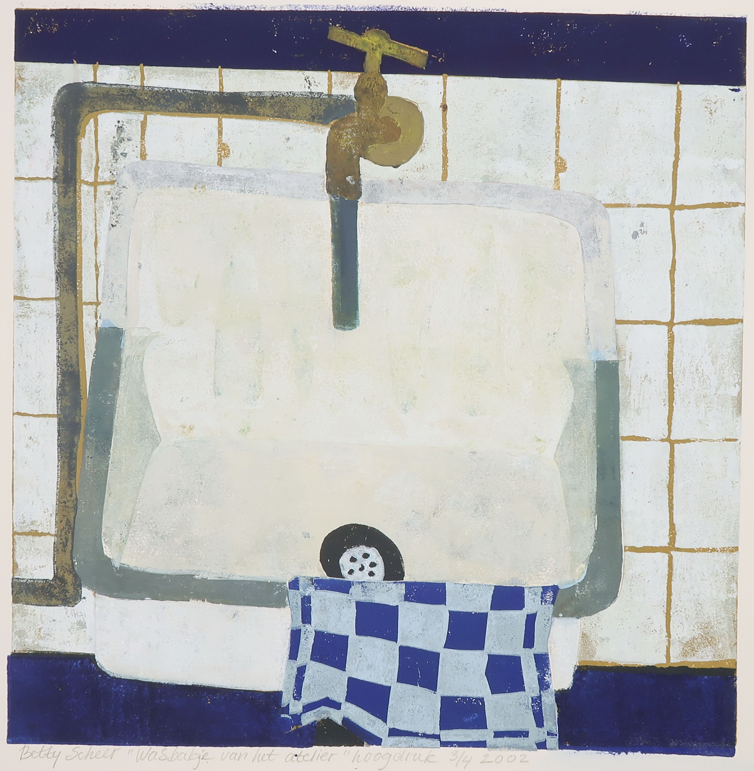 Betty Scheer - Linosnede, Wasbakje van het atelier kopen? Bied vanaf 20!