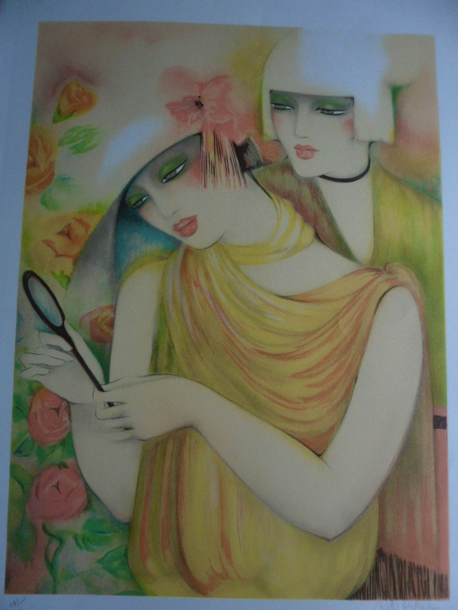 Buy Colette Deyme - Litho, Twee vrouwen in het geel? Bid from 30!