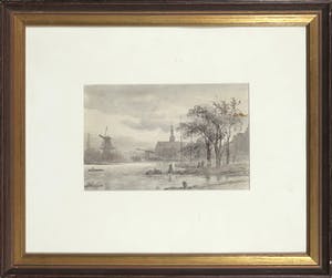 Arnoldus Johannes Eymer - Aquarel, Landschap met kerktoren - Ingelijst kopen? Bied vanaf 35!