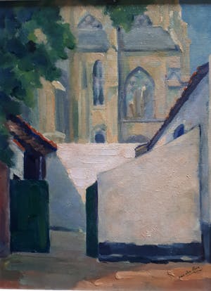 Maarten van der Meer - Beekrand + zicht op de kerk van Thorn kopen? Bied vanaf 60!