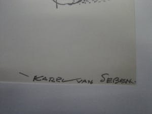 Karel van Seben - Mooie scherpe Inkttekening "Afrika - vrouwen in dorp" gesigneerd kopen? Bied vanaf 29!