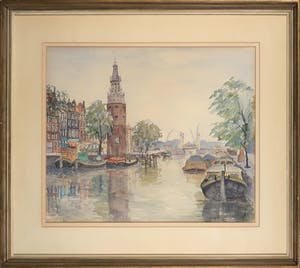 Jan den Hengst - Aquarel, Montelbaanstoren Amsterdam - Ingelijst kopen? Bied vanaf 150!