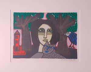 Corneille - " Femme et Chat" uit 1998. verkocht voor € 310!