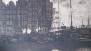 Willem Witsen - ets - Amsterdam - Binnenkant, met wapperende was op de schepen kopen? Bied vanaf 115!