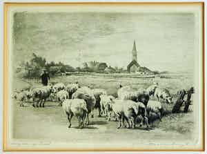 Maarten Langbroek - Ingelijste ets, Voorjaar op Texel – ca. 1970 verkocht voor € 35!