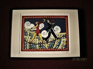 Jacques Tange - populair Rotterdams graficus - gesigneerde Zeefdruk - a very short romance - kopen? Bied vanaf 40!