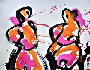 Anton Heyboer - 4 vrouwen .Krachtige sierlijke kleurige schildering . kopen? Bied vanaf 550!