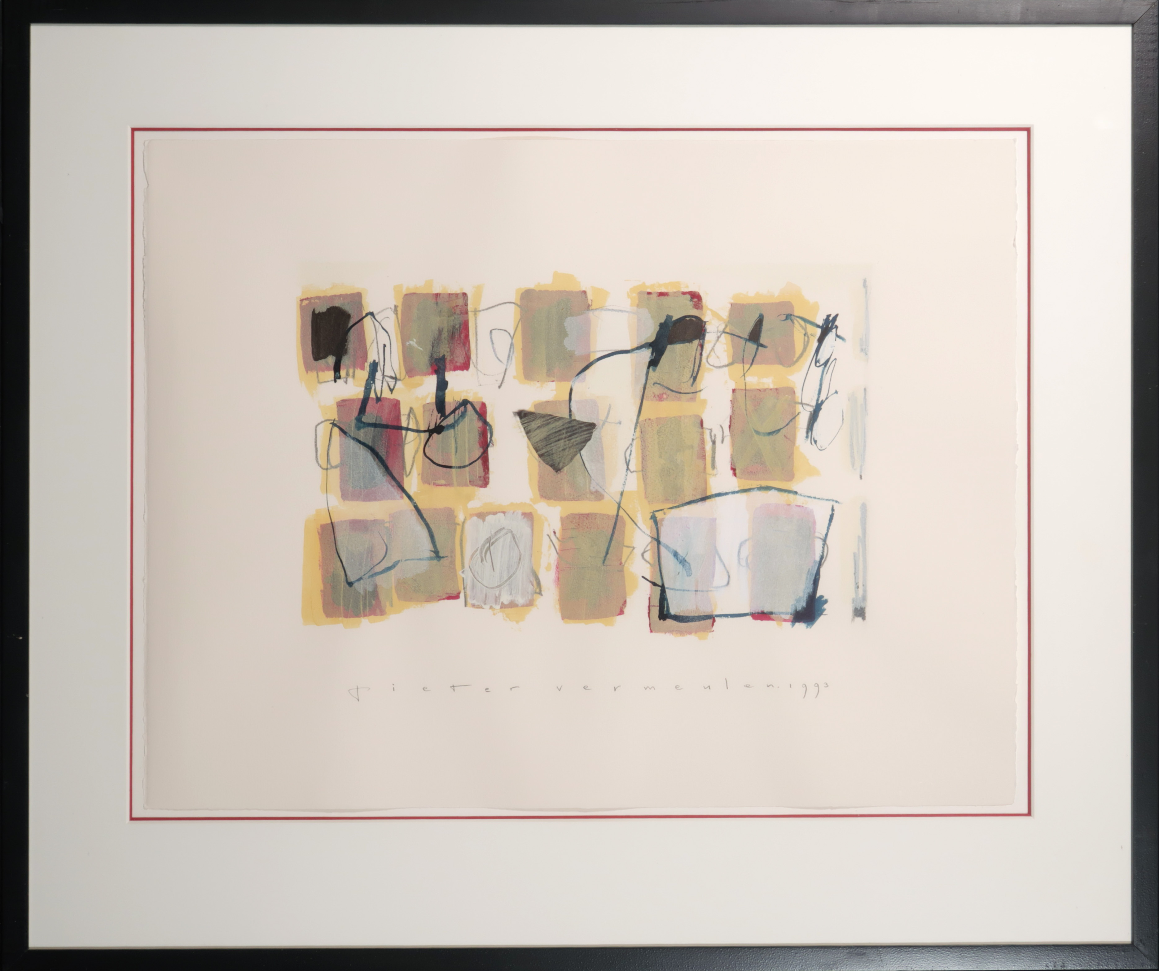 Pieter Vermeulen - Gemengde techniek, Zonder titel - Ingelijst verkocht voor € 46!