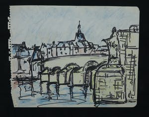 Niet of onleesbaar gesigneerd - Pen- en potloodtekening, Lot van drie stadsgezichten kopen? Bied vanaf 1!