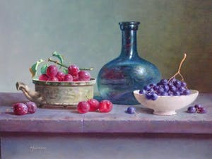 Hans Habraken - Stilleven druiven, pruimen, en een fles. kopen? Bied vanaf 795!