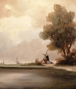 Niet of onleesbaar gesigneerd - Hollandse School (20e eeuw) - van Schaik??? - Dorp aan het water kopen? Bied vanaf 1!