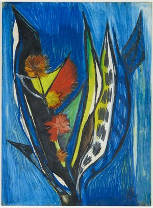 Dick Elffers - Pastelkrijt en aquarel, Compositie met planten - Ingelijst kopen? Bied vanaf 1!