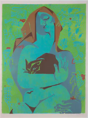 Buy Alena Antonova - Lino, Vrouw met kat - Ingelijst? Bid from 30!