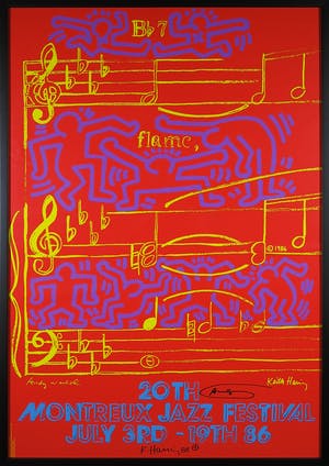 Andy Warhol - & Keith Haring - Handgesigneerde zeefdruk, 20th Montreux Jazz Festival - Ingelijst kopen? Bied vanaf 1!