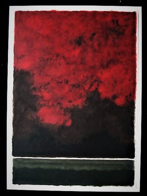 Niet of onleesbaar gesigneerd - Fascinerende Gouache "Rode Lucht boven lage Horizon" gesigneerd 1992 kopen? Bied vanaf 1!