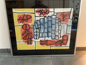 Corneille - Zeefdruk, Blauwe Stenen (onbekend), Ingelijst verkocht voor € 250!