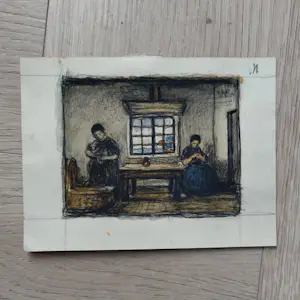 Jakob Smits - Gesigneerde tekening / aquarel - Figuren in een interieur kopen? Bied vanaf 50!