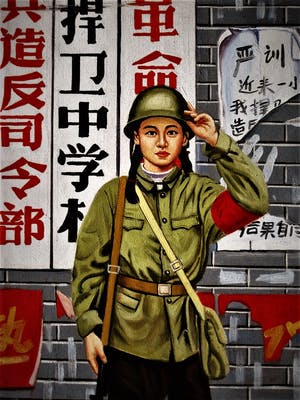 Niet of onleesbaar gesigneerd - Apart! Noord Koreaans propaganda schilderij "vrouwelijke militair" kopen? Bied vanaf 10!